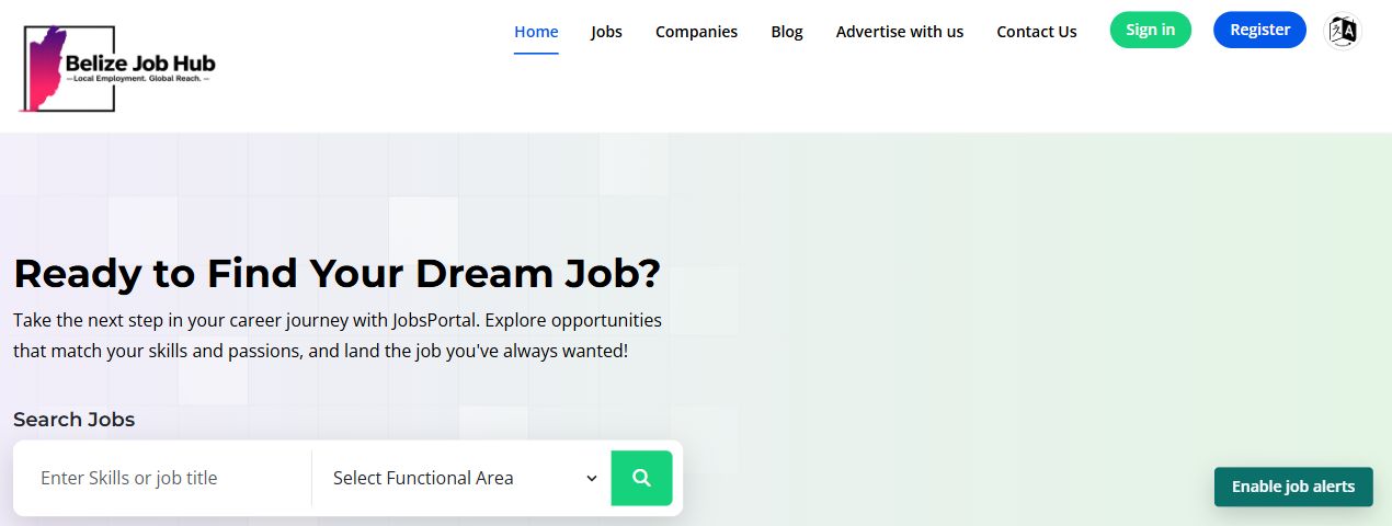 Belize Job Hub job search platform homepage
