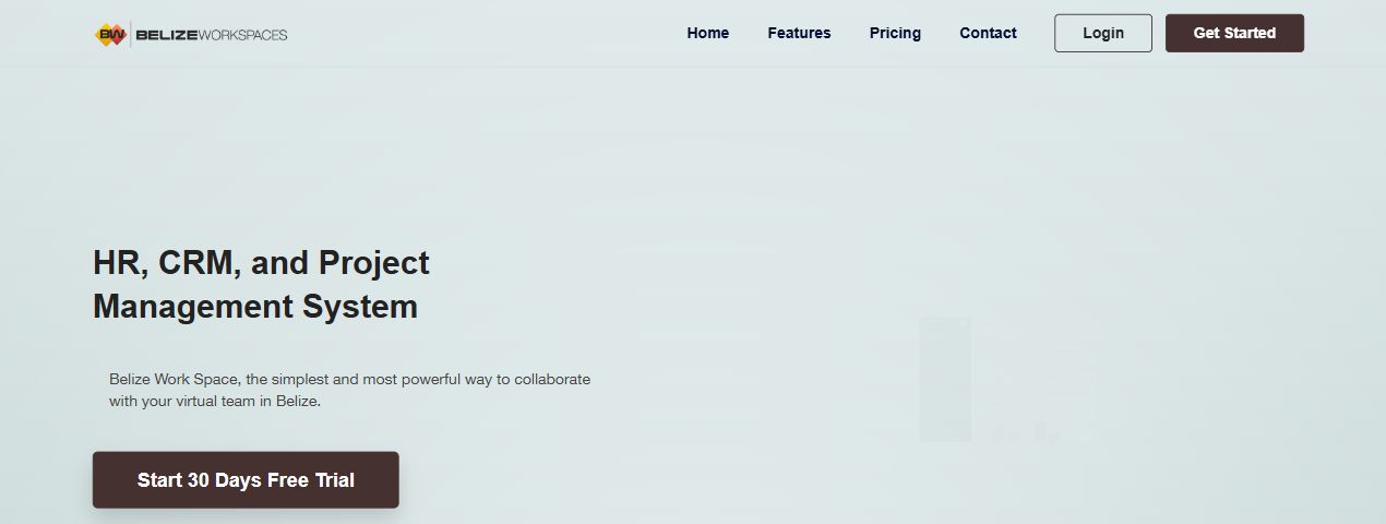 Belize Work Space HR, CRM and project management platform homepage