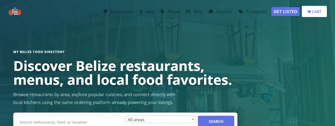 My Belize Food restaurant directory and ordering platform homepage