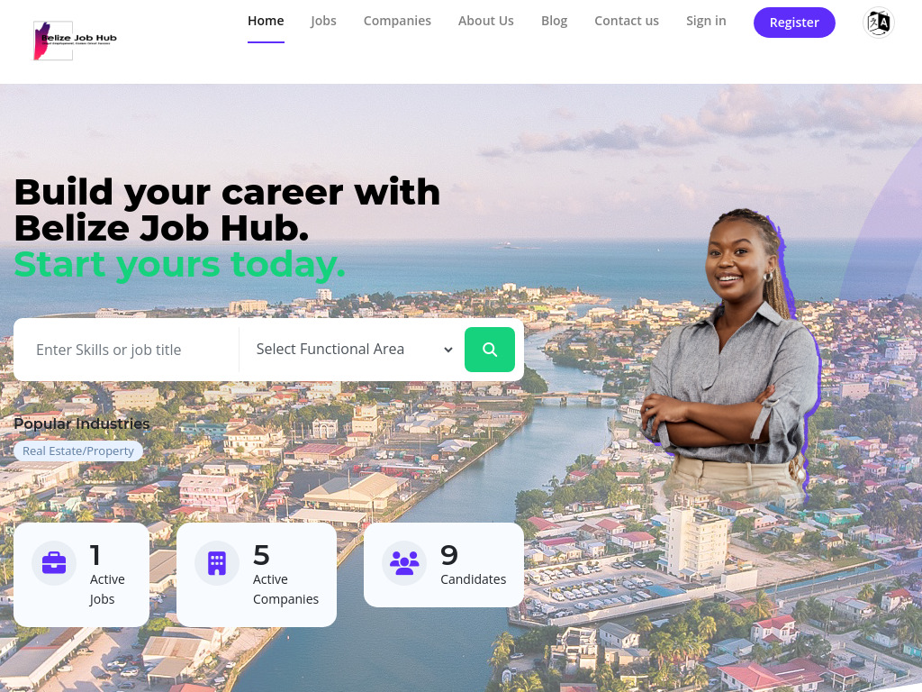 Belize Job Hub website screenshot