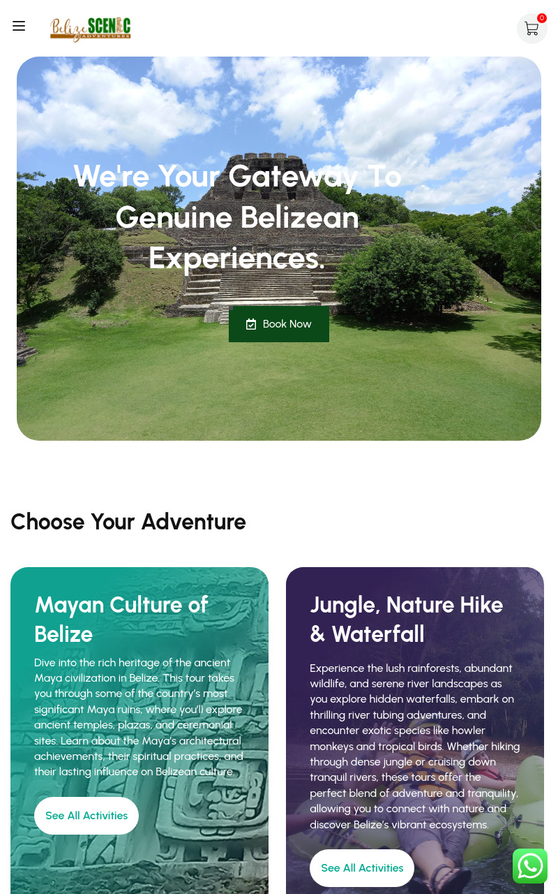 Belize Scenic Adventures website screenshot